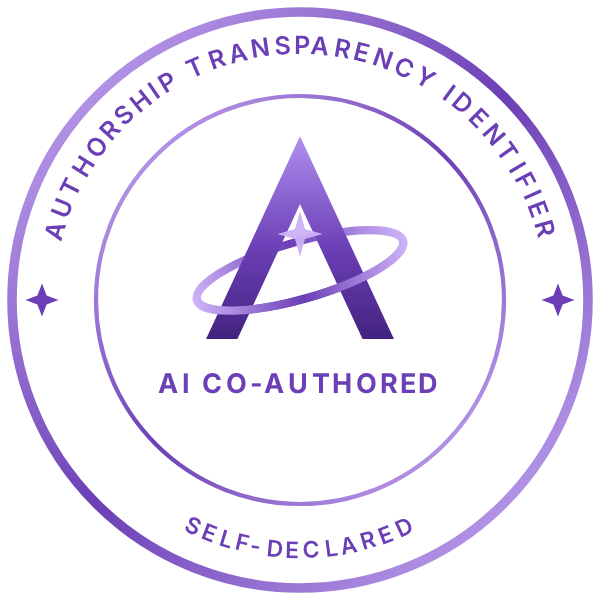 AI Co-Authored, circular badge, colour – Authorship Transparency Identifier mark
