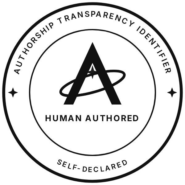Human Authored, circular badge, black, one colour – Authorship Transparency Identifier mark