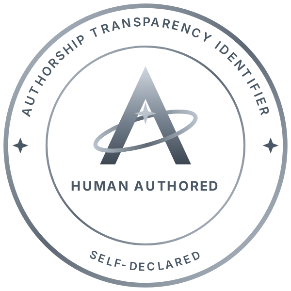 Human Authored, circular badge, colour – Authorship Transparency Identifier mark